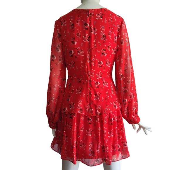 AAKAA Twist Bodice w Peplum Abstract Floral Sheer Flowy Mini Dress Lined S NWT - Picture 2 of 13
